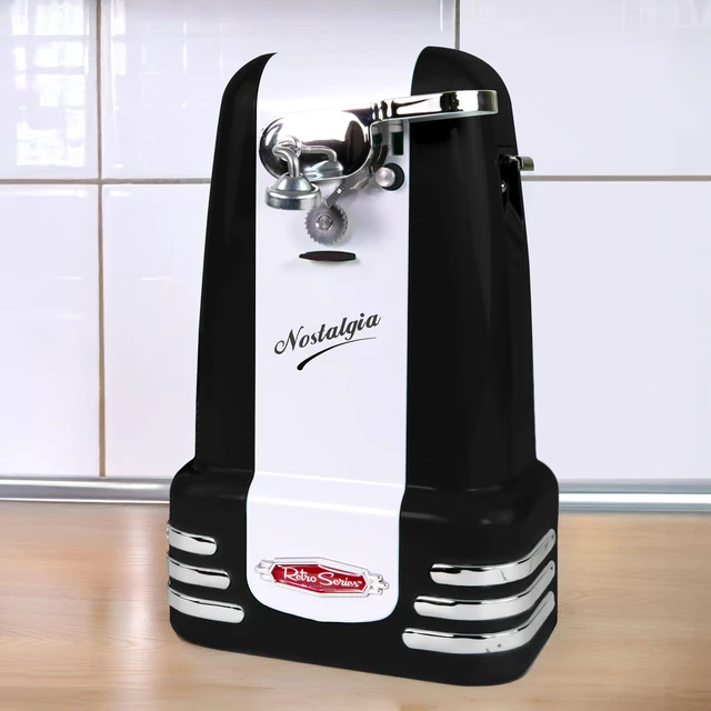 Alt view image 6 of 7 - Retro Electric Can Opener for Kitchen with Magnetic Lid Remover, Knife Sharpener, and Soda or Beer Bottle Opener, Black