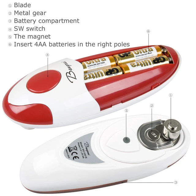 Alt view image 3 of 7 - Kitchen Automatic Safety Cordless One Tin Touch Electric Can Opener Professional Electric Can Opener.One-touch switch .Smooth can edge.Being friendly to left-hander and arthritics! (Red)