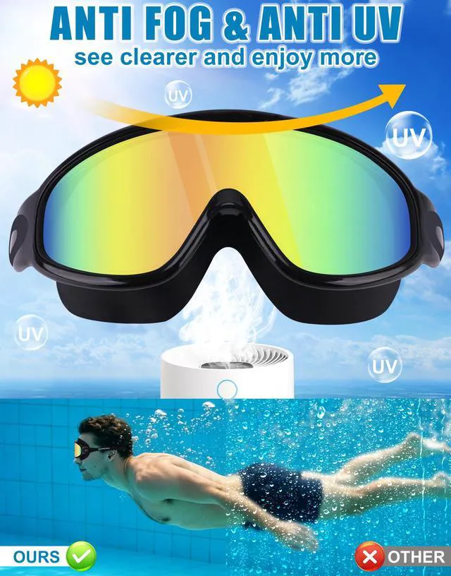 Alt view image 3 of 6 - Swimming Goggles 2 Pack Anti Fog Anti UV Clear View Large Frame Easy to Adjust Swim Goggles for Men Women Adults