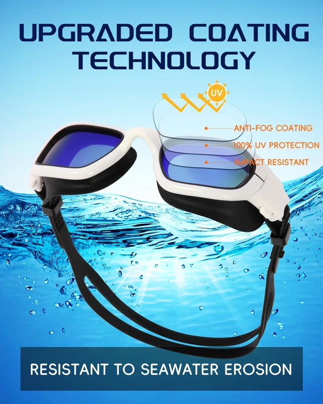 Alt view image 2 of 7 - Swim Goggles, Goggles Adult with Swim Cap, Nose Clip & Ear Plugs, UV Protection Anti-Fog Lens and Case, for Adult (Blue&White)