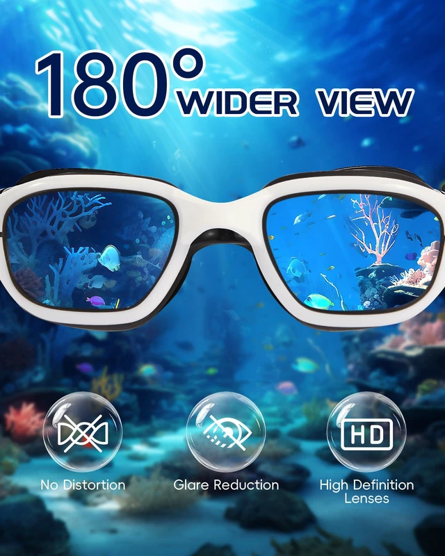 Alt view image 3 of 7 - Swim Goggles, Goggles Adult with Swim Cap, Nose Clip & Ear Plugs, UV Protection Anti-Fog Lens and Case, for Adult (Blue&White)