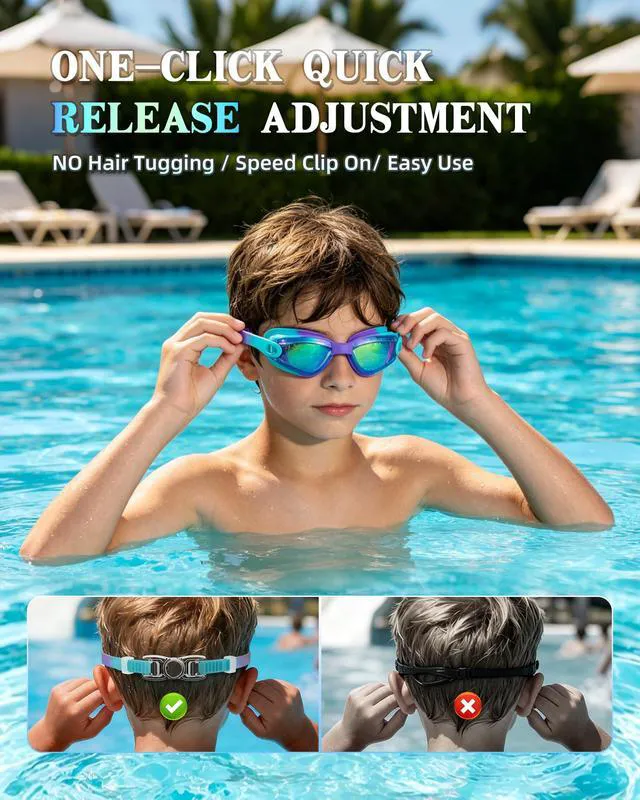 Alt view image 4 of 6 - Kids Swim Goggles 2 Pack, Anti Fog&UV Swimming Goggles for Ages 3-15 | No Leak Comfortable Fit Pool Goggles with Silicone Seal, Ear Plugs and Nose Clip
