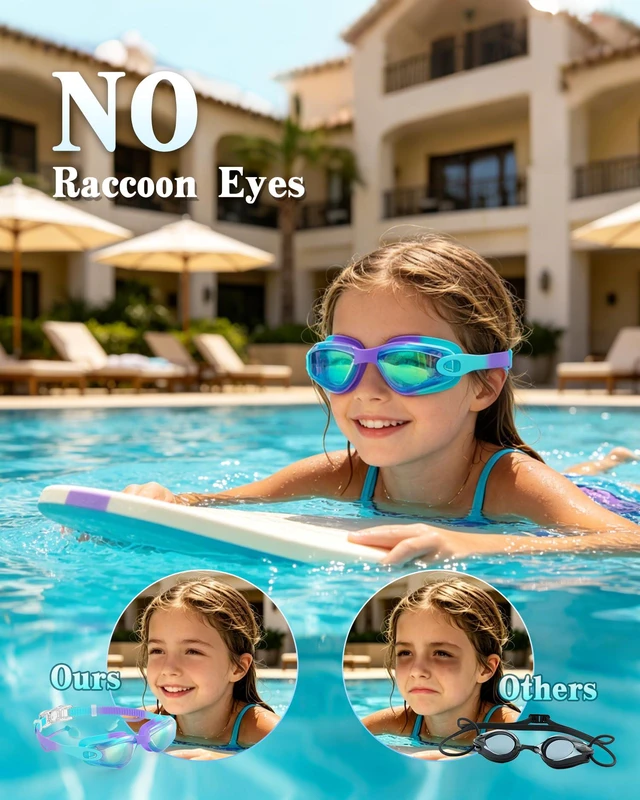 Alt view image 5 of 6 - Kids Swim Goggles 2 Pack, Anti Fog&UV Swimming Goggles for Ages 3-15 | No Leak Comfortable Fit Pool Goggles with Silicone Seal, Ear Plugs and Nose Clip