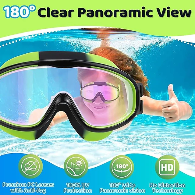 Alt view image 3 of 7 - 2 Pack Kids Swim Goggles for 3-14, Fabric Strap Wide View Anti Fog& UV | Swimming Goggles Kids Toddler Youth No Hair Pull No Leak Clear View Boys Girls Swim Mask for Pool Water Beach Swim Lesson