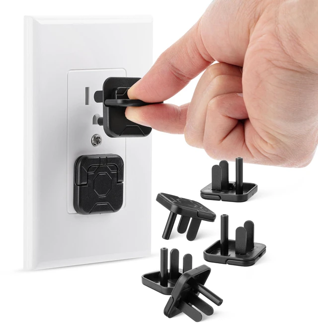 Main image of Electrical Outlet Covers Baby Proofing, 10 Pack, Black, ABS Plastic, 3 Prongs & Hidden U Ring Design, Outlet Plug Covers Baby Proofing