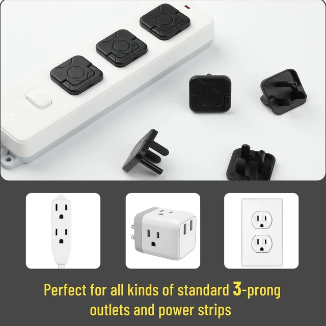Alt view image 4 of 7 - Electrical Outlet Covers Baby Proofing, 10 Pack, Black, ABS Plastic, 3 Prongs & Hidden U Ring Design, Outlet Plug Covers Baby Proofing