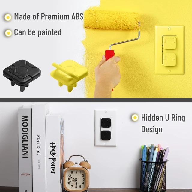 Alt view image 5 of 7 - Electrical Outlet Covers Baby Proofing, 10 Pack, Black, ABS Plastic, 3 Prongs & Hidden U Ring Design, Outlet Plug Covers Baby Proofing