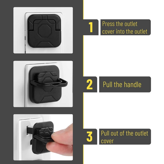 Alt view image 3 of 7 - Electrical Outlet Covers Baby Proofing, 10 Pack, Black, ABS Plastic, 3 Prongs & Hidden U Ring Design, Outlet Plug Covers Baby Proofing