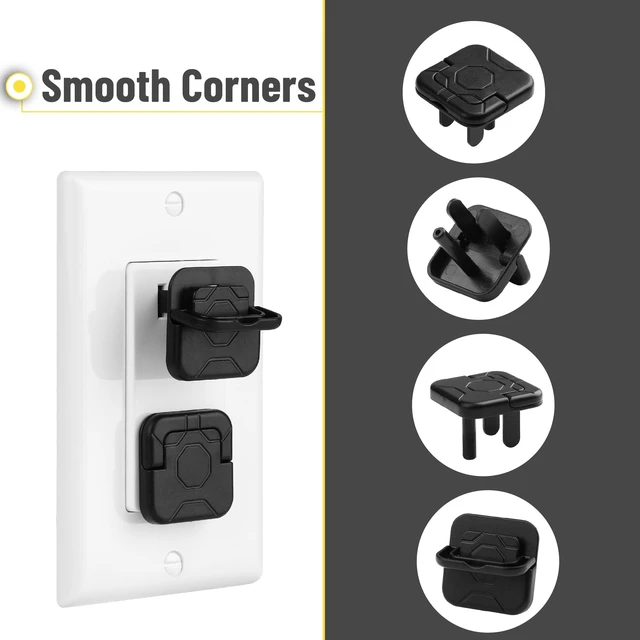 Alt view image 6 of 7 - Electrical Outlet Covers Baby Proofing, 10 Pack, Black, ABS Plastic, 3 Prongs & Hidden U Ring Design, Outlet Plug Covers Baby Proofing