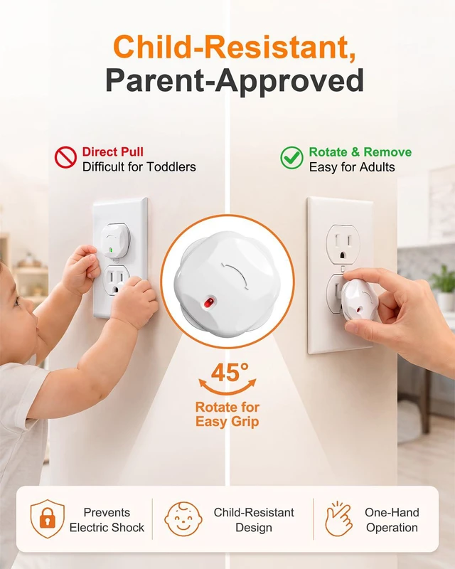 Alt view image 2 of 7 - Outlet Covers Baby Proofing, 24 Pack Child Proof Outlet Plug Covers | Socket Covers for Outlets with Rotating Unlock Design, Electrical Outlet Cover Fits US 3-Prong Wall Outlet for Home, School