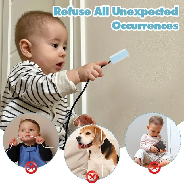 Alt view image 3 of 7 - 10Pcs Baby Proof Charger Cord Protectors, Childproof USB Charger Cords Covers Universal Toddlers Safety Phone Power Outlet Protector Covers Electrical Cord Cover(Blue and White)