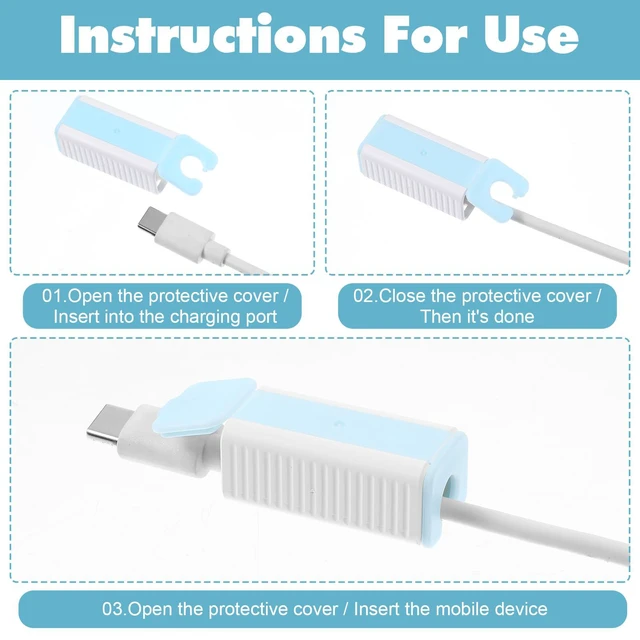 Alt view image 4 of 7 - 10Pcs Baby Proof Charger Cord Protectors, Childproof USB Charger Cords Covers Universal Toddlers Safety Phone Power Outlet Protector Covers Electrical Cord Cover(Blue and White)