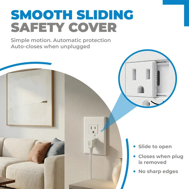 Alt view image 3 of 7 - Safe Plate Electrical Outlet Covers, White | Baby Proof Electrical Outlet Cover with Self-Closing Sliding Safety Plate for Standard Wall Sockets, Easy Installation, White