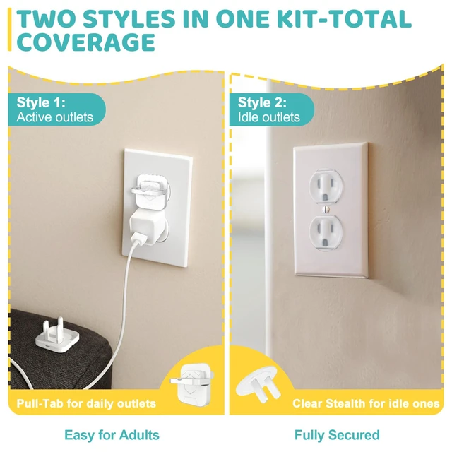 Alt view image 3 of 7 - 70 Pack Outlet Covers Baby Proofing, Plug Covers Safety Set | Protect from Power Shock; Easy Pull-ring Removal Style 30 Pcs & Transparent Plugs 40 Pcs; No-tool Setup