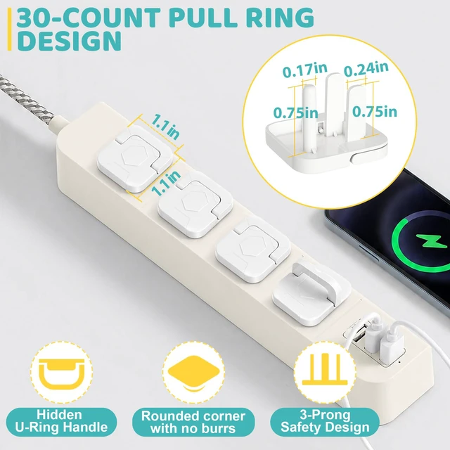 Alt view image 4 of 7 - 70 Pack Outlet Covers Baby Proofing, Plug Covers Safety Set | Protect from Power Shock; Easy Pull-ring Removal Style 30 Pcs & Transparent Plugs 40 Pcs; No-tool Setup
