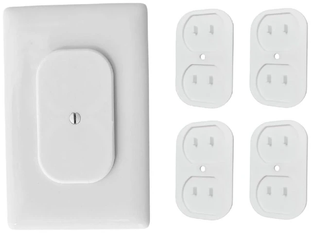 Main image of Baby Proof Outlet Covers, Screw-On Plates for Duplex Outlets (4) | Reusable screw-on plates cover standard duplex outlets to help restrict access in nurseries and living spaces.