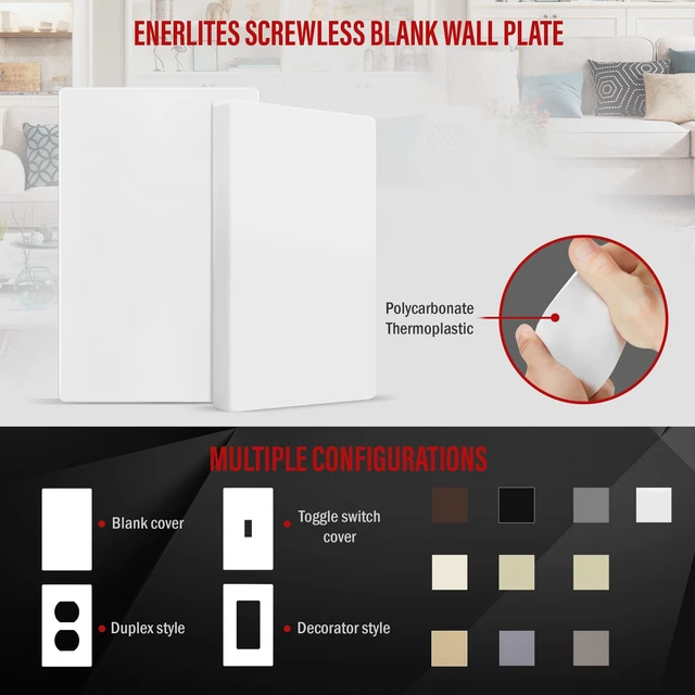 Alt view image 3 of 7 - Screwless Blank Wall Plate, 1-Gang Outlet Covers, 1 Pack, White | Child safety, modern & clean finish, standard size, cover unused electrical box/outlet/switch, UL-listed, easy to install