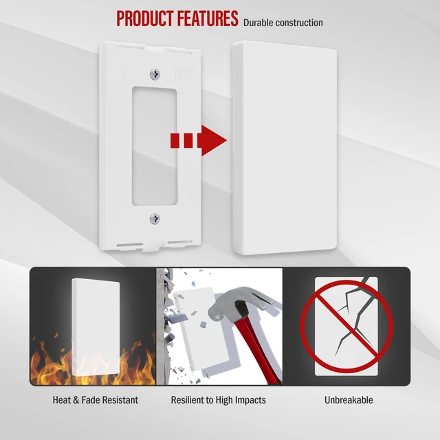 Alt view image 5 of 7 - Screwless Blank Wall Plate, 1-Gang Outlet Covers, 1 Pack, White | Child safety, modern & clean finish, standard size, cover unused electrical box/outlet/switch, UL-listed, easy to install