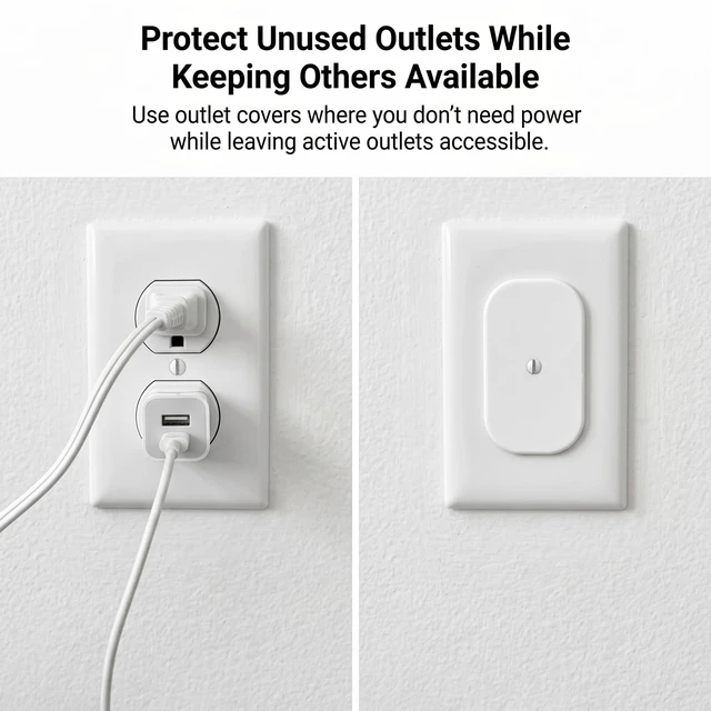 Alt view image 6 of 7 - Baby Proof Outlet Covers, Screw-On Plates for Duplex Outlets (4) | Reusable screw-on plates cover standard duplex outlets to help restrict access in nurseries and living spaces.