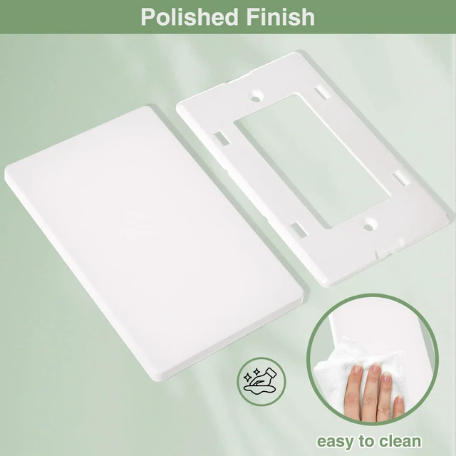 Alt view image 2 of 7 - Screwless Blank Wall Plate Cover 4 Pack 1-Gang Blank Outlet Switch Covers Plate No Device Electrical Faceplate Standard Size 4.69" x 2.92" Impact Resistant, Gloss White