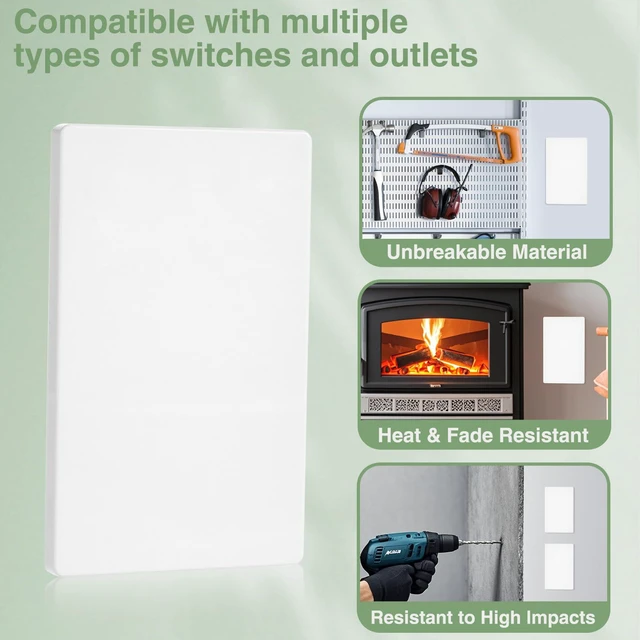 Alt view image 4 of 7 - Screwless Blank Wall Plate Cover 4 Pack 1-Gang Blank Outlet Switch Covers Plate No Device Electrical Faceplate Standard Size 4.69" x 2.92" Impact Resistant, Gloss White