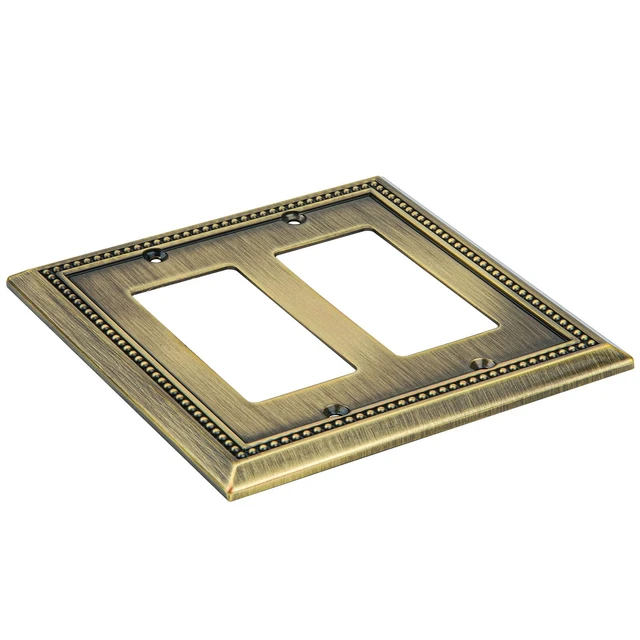 Alt view image 2 of 7 - Sunken Pearls Heavy Duty Decorative Wall Plate Switch Plate Outlet Cover (Double Decorator, Antique Brass)