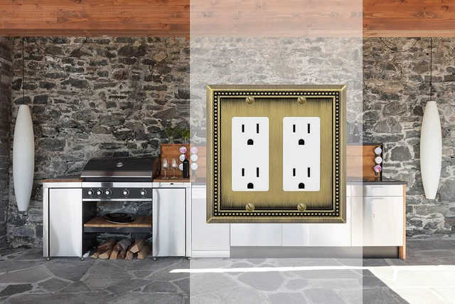 Alt view image 4 of 7 - Sunken Pearls Heavy Duty Decorative Wall Plate Switch Plate Outlet Cover (Double Decorator, Antique Brass)