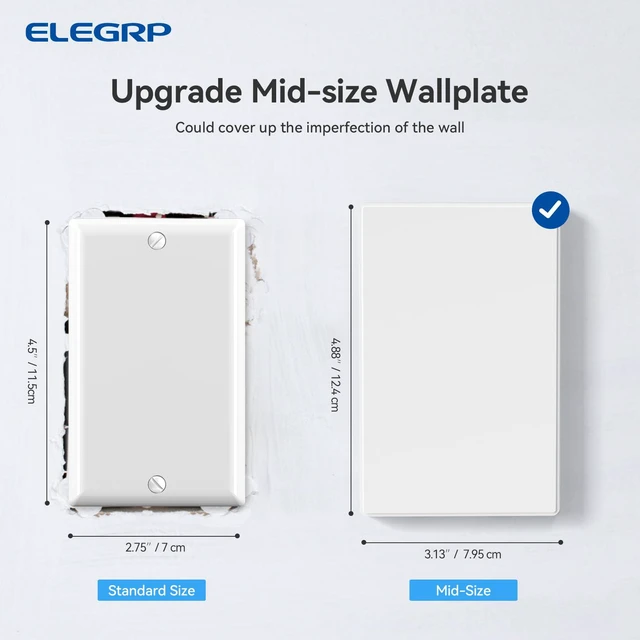 Alt view image 5 of 6 - Blank Wall Plate Cover, 1-Gang Screwless Blank Outlet Plate, Mid-Size 4.88" x 3.13" Unbreakable Thermoplastic Blank Faceplate Cover for Unused Outlets/Switches, UL Listed (5 Pack, Matte White)