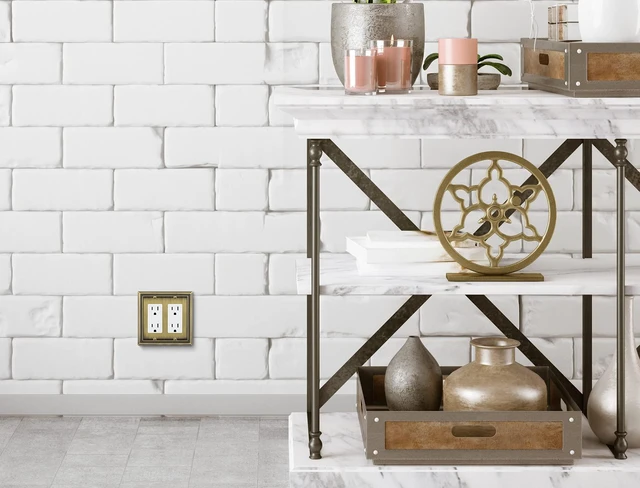 Alt view image 7 of 7 - Sunken Pearls Heavy Duty Decorative Wall Plate Switch Plate Outlet Cover (Double Decorator, Antique Brass)