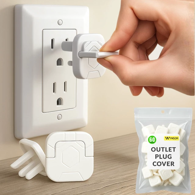 Main image of 60 Pack Outlet Covers Baby Proofing with Pull Handle- Plug Covers Baby Proofing- White Baby Proof Outlet Covers 3 Prong Child Proof Outlet Cover- Shock Prevent Plug Protectors Baby Proof Plug Covers
