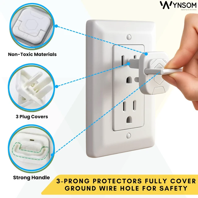 Alt view image 3 of 7 - 60 Pack Outlet Covers Baby Proofing with Pull Handle- Plug Covers Baby Proofing- White Baby Proof Outlet Covers 3 Prong Child Proof Outlet Cover- Shock Prevent Plug Protectors Baby Proof Plug Covers