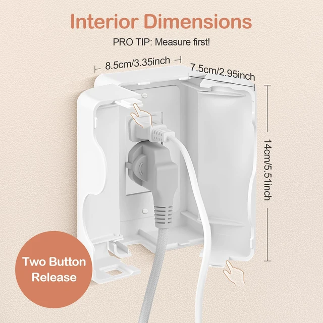Alt view image 2 of 7 - Child Proof Outlet Cover, Double Lock System, Duplex & Decorator Electrical Outlet Plates, Indoor Wall Outlet Covers Box, White, Large Interior Space