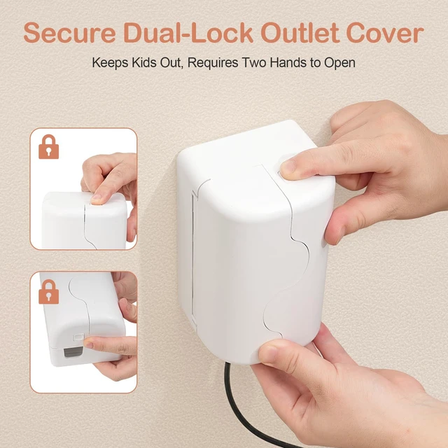 Alt view image 3 of 7 - Child Proof Outlet Cover, Double Lock System, Duplex & Decorator Electrical Outlet Plates, Indoor Wall Outlet Covers Box, White, Large Interior Space