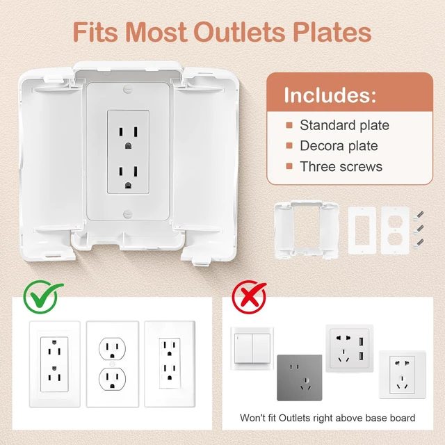 Alt view image 6 of 7 - Child Proof Outlet Cover, Double Lock System, Duplex & Decorator Electrical Outlet Plates, Indoor Wall Outlet Covers Box, White, Large Interior Space