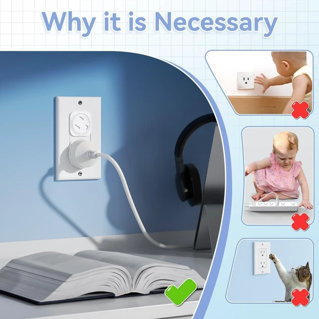 Alt view image 2 of 7 - 20 Pcs Electrical Safety Plug Socket Covers US, Child Baby Safety Plug Socket Covers for Sockets, Protection Against Electric Shock for Children (White)