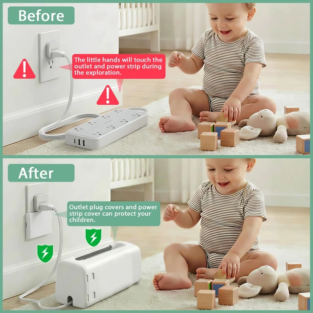 Alt view image 2 of 7 - 1 Pack Baby Proof Power Strip Cover and 2 Pack Outlet Plug Covers | Adjustable Length,Baby Proof Cords,Baby Proof Surge Protector,Fits Most Power Strip,Lock System,Simple to Use,ABS