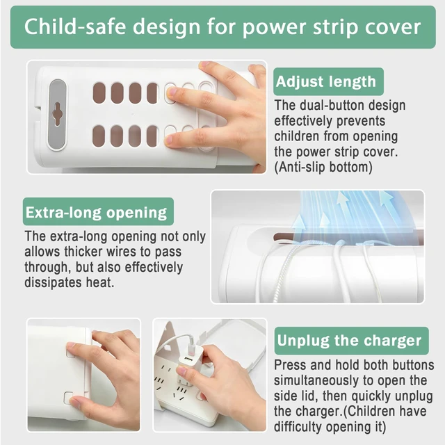 Alt view image 4 of 7 - 1 Pack Baby Proof Power Strip Cover and 2 Pack Outlet Plug Covers | Adjustable Length,Baby Proof Cords,Baby Proof Surge Protector,Fits Most Power Strip,Lock System,Simple to Use,ABS