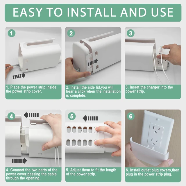 Alt view image 6 of 7 - 1 Pack Baby Proof Power Strip Cover and 2 Pack Outlet Plug Covers | Adjustable Length,Baby Proof Cords,Baby Proof Surge Protector,Fits Most Power Strip,Lock System,Simple to Use,ABS