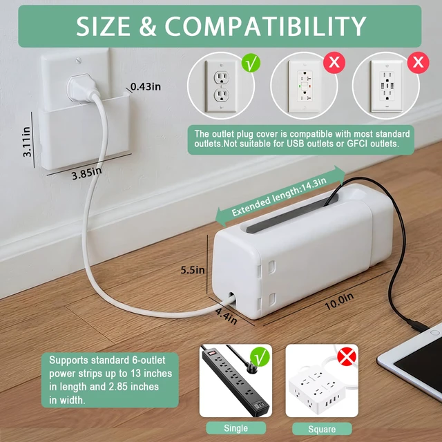 Alt view image 7 of 7 - 1 Pack Baby Proof Power Strip Cover and 2 Pack Outlet Plug Covers | Adjustable Length,Baby Proof Cords,Baby Proof Surge Protector,Fits Most Power Strip,Lock System,Simple to Use,ABS