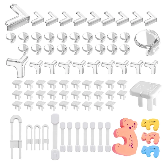 Main image of 86Pack Baby Proofing Kit: Baby Locks(Strip-Shape 8Pack,U-Shape 4Pack), Baby Corner(Ball-type 20Pack,T-type 10Pack, L-type 10Pack),Socket cover 30Pack, Cartoon door stop 4Pack