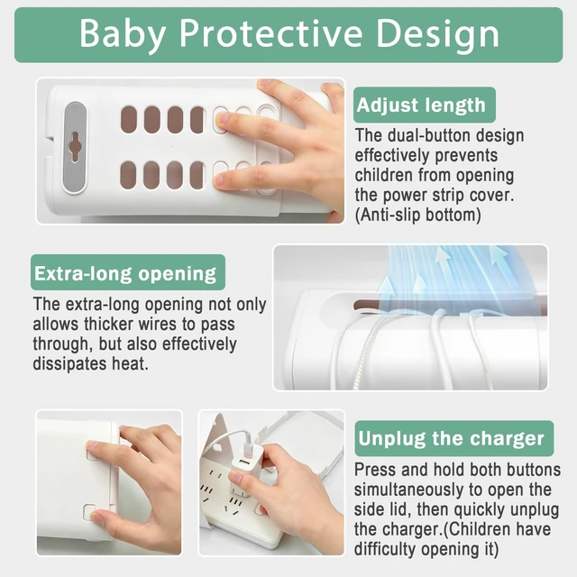 Alt view image 3 of 7 - Baby Proof Power Strip Cover Box, 2 Pack | Adjustable Length,Baby Proof Cords,Baby Proof Surge Protector,Fits Most Power Strip,Lock System,Simple to Use,ABS