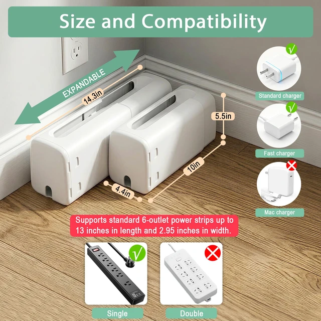 Alt view image 6 of 7 - Baby Proof Power Strip Cover Box, 2 Pack | Adjustable Length,Baby Proof Cords,Baby Proof Surge Protector,Fits Most Power Strip,Lock System,Simple to Use,ABS