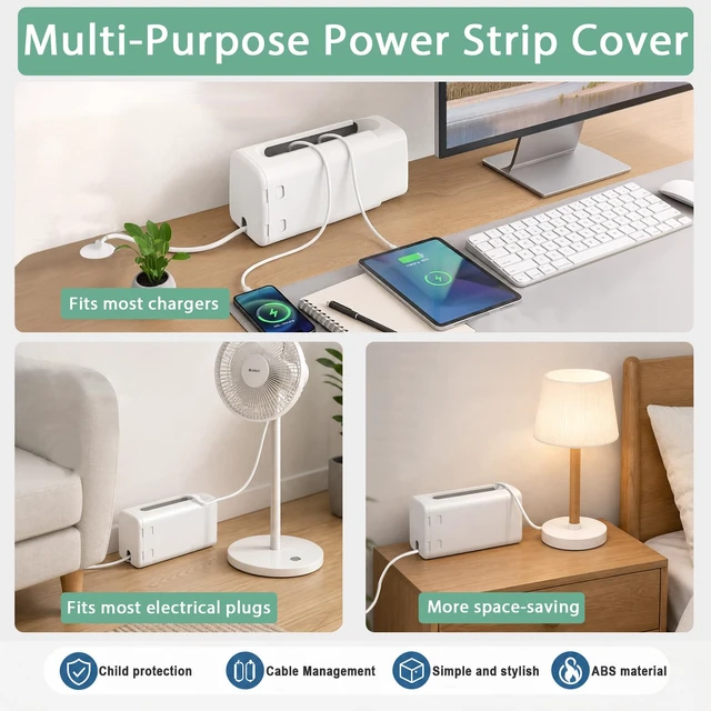 Alt view image 7 of 7 - Baby Proof Power Strip Cover Box, 2 Pack | Adjustable Length,Baby Proof Cords,Baby Proof Surge Protector,Fits Most Power Strip,Lock System,Simple to Use,ABS
