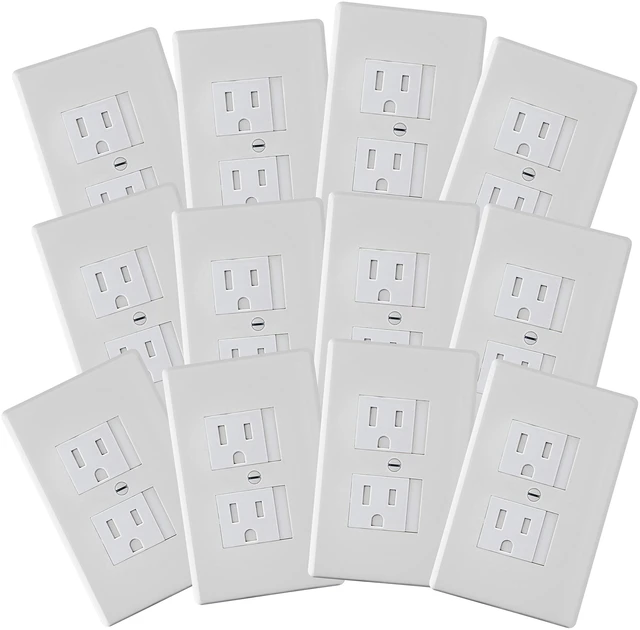 Main image of Self-Closing Babyproof Outlet Covers - (For Center Screw Outlets Only) An Alternative To Wall Socket Plugs for Child Proofing, (12-Pack), (1-Screw), (White) White)