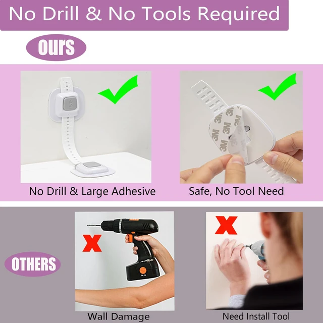 Alt view image 6 of 7 - No Drill Furniture Anchor, Adjustable Strap, 4 Pack | Anti-tip, Baby Proofing, 3M Adhesive Multi-Purpose
