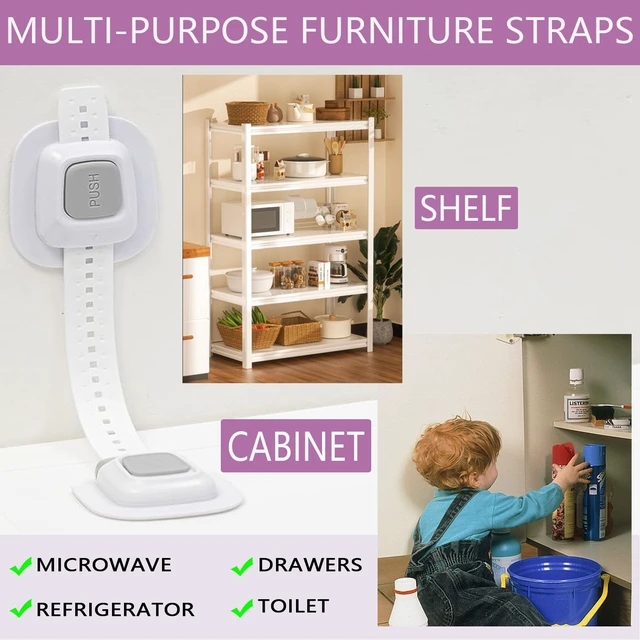 Alt view image 7 of 7 - No Drill Furniture Anchor, Adjustable Strap, 4 Pack | Anti-tip, Baby Proofing, 3M Adhesive Multi-Purpose