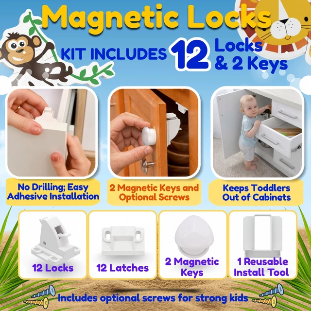 Alt view image 3 of 7 - Baby Proofing Kit, All in One, Child Safety Kit, 67 Piece Pack | Magnetic Cabinet Locks, Power Point Outlet Covers, Corner Bumpers Protectors, Strap Locks, Finger Pinch Guards, Bath Toys