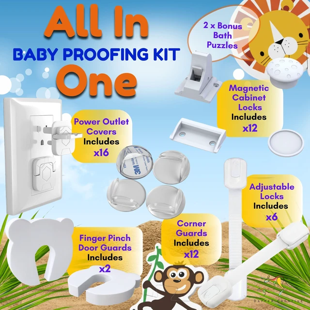 Alt view image 2 of 7 - Baby Proofing Kit, All in One, Child Safety Kit, 67 Piece Pack | Magnetic Cabinet Locks, Power Point Outlet Covers, Corner Bumpers Protectors, Strap Locks, Finger Pinch Guards, Bath Toys