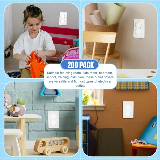 Alt view image 6 of 7 - 200 Pcs Baby Proofing Outlet Covers Bulk Child Plug Protectors, White | Electrical Outlet Plugs, Childproof Socket Covers for Home Office Daycare, Improved Grip Socket Guards, Universal Protectors