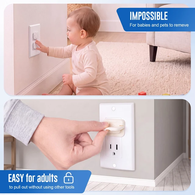Alt view image 6 of 6 - 150 Pack Outlet Covers Baby Proofing Bulk, White, ABS | Socket Protector for Standard Us 2-prong and 3-prong Electrical Outlets, Safety Electrical Plug Protectors Cover, Baby Safety
